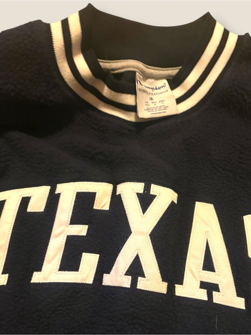 Fleece Champion Texas Sports Navy Crewneck Sweater with White Trim